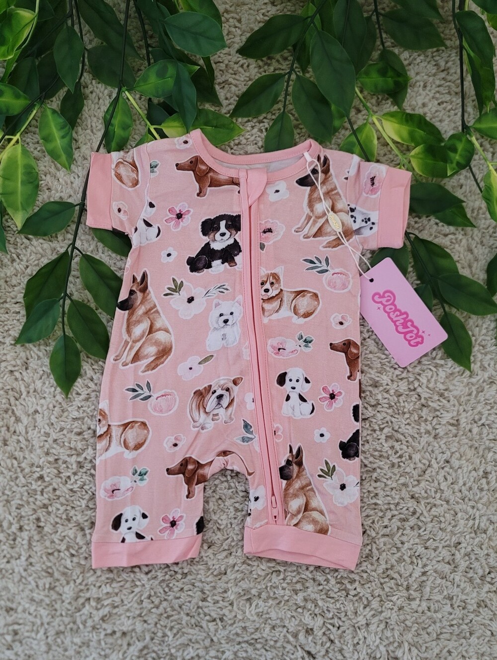 Baby Girl Puppies & Flowers Romper (0-3 Months)